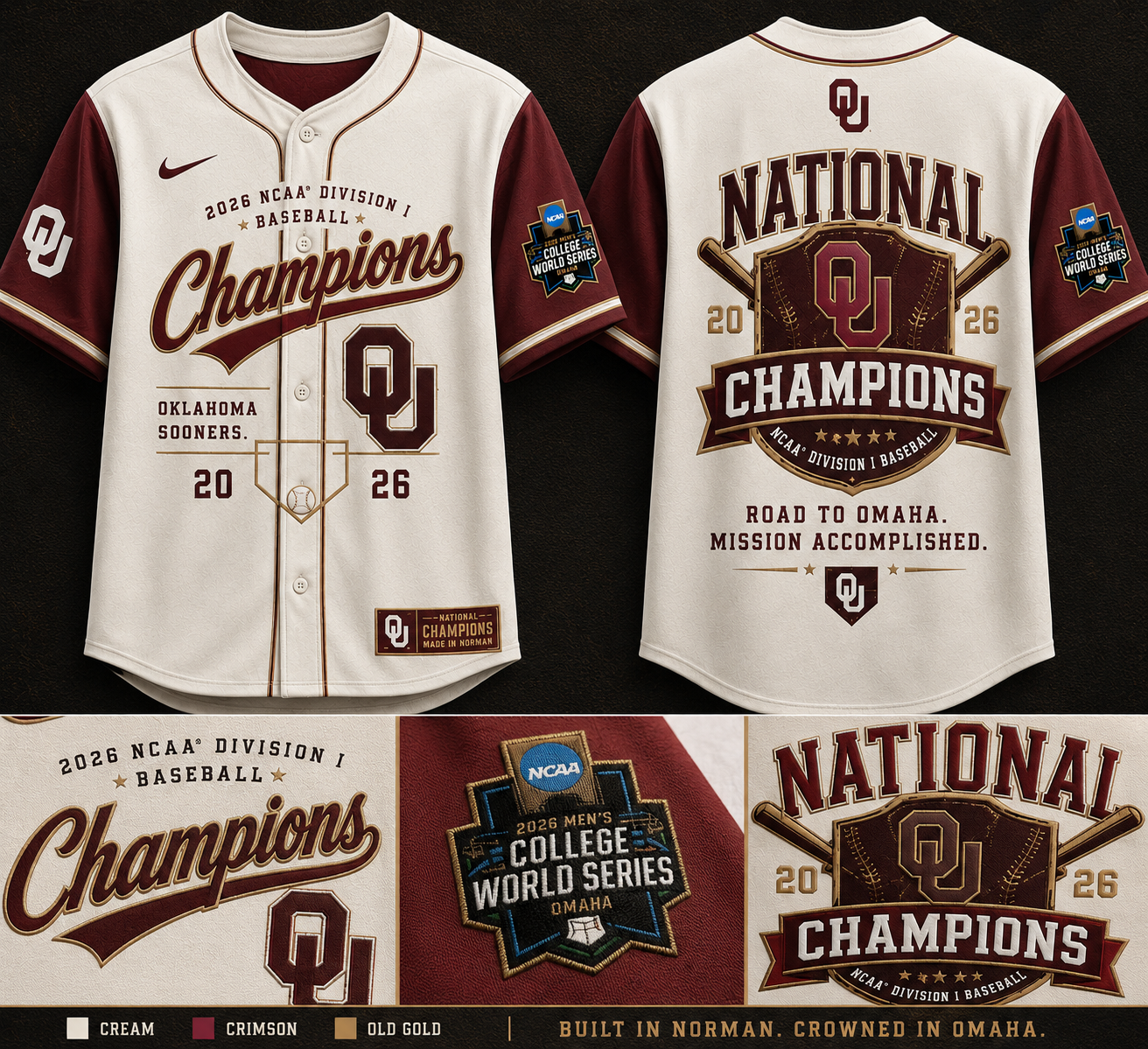 Oklahoma Sooners 2026 NCAA Baseball National Champions Jersey