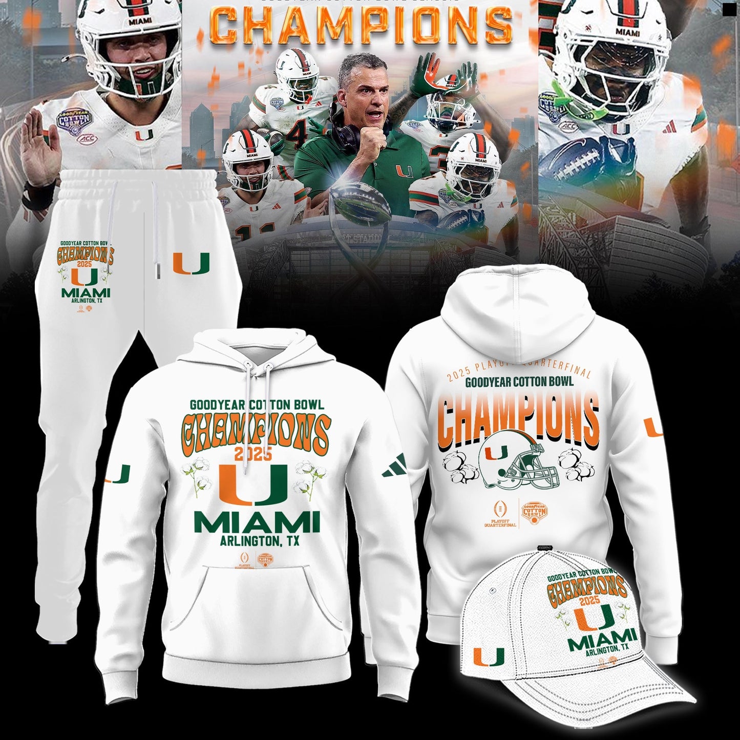 Miami Hurricanes Football Cotton Bowl Champions 2025 Combo Hoodie