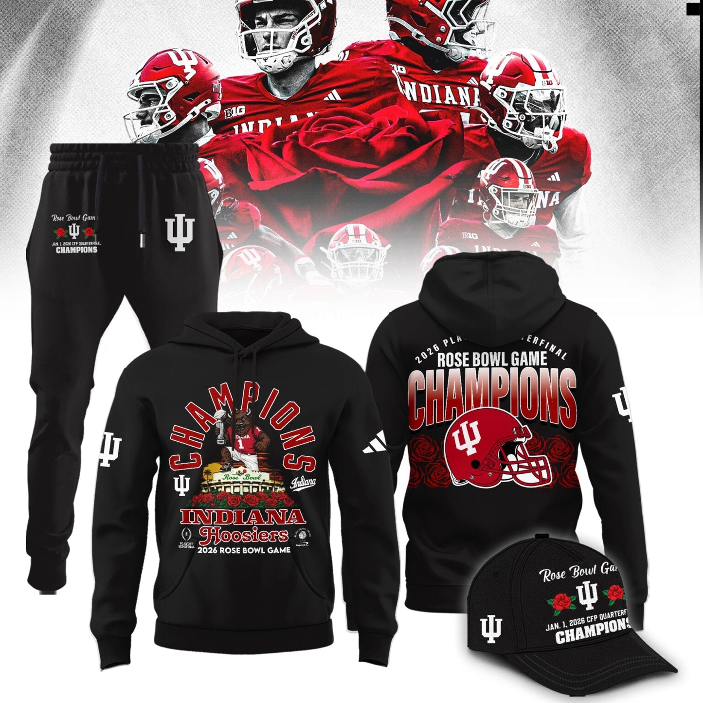Indiana Hoosiers Rose Bowl Champions Combo Hoodie