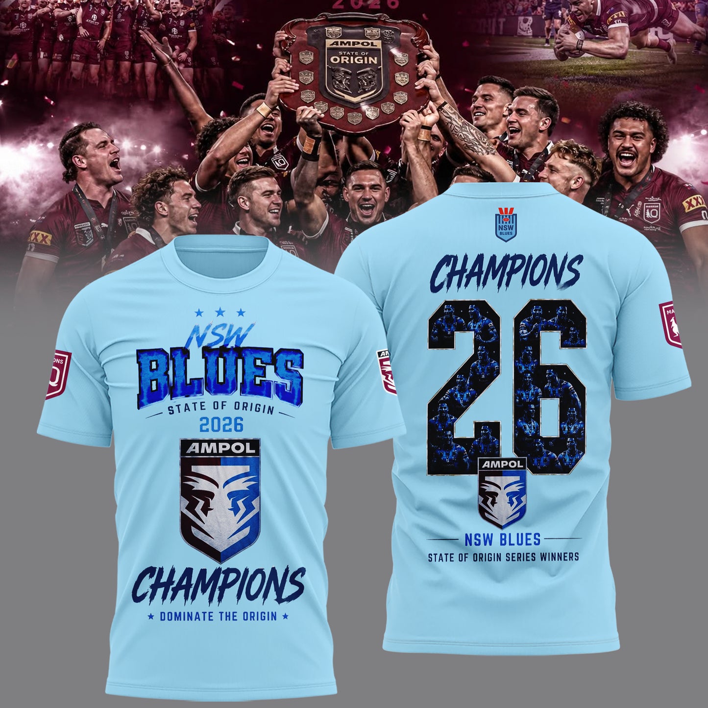 Limited Edition NSW Blues 2026 State Of Origin Champions Champions Shirt