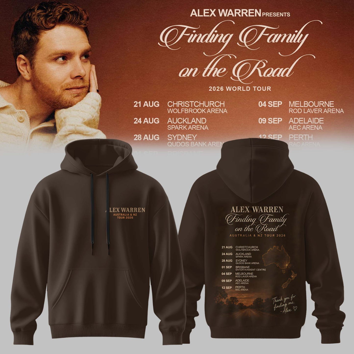 Alex Warren: Finding Family on the Road AUS & NZ Tour 2026 Limited Hoodie