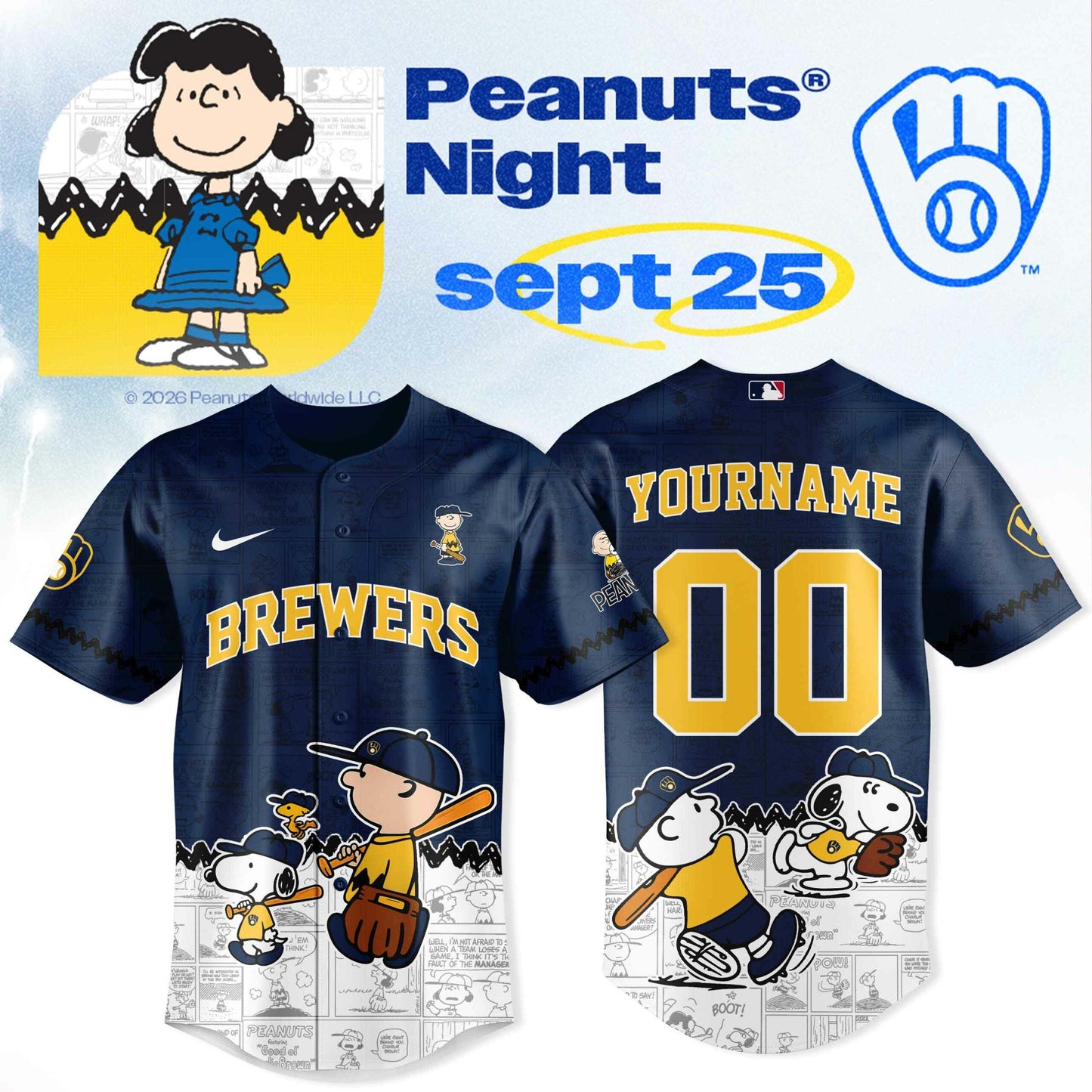 Milwaukee Brewers x Peanuts Night 2026 Jersey Custom