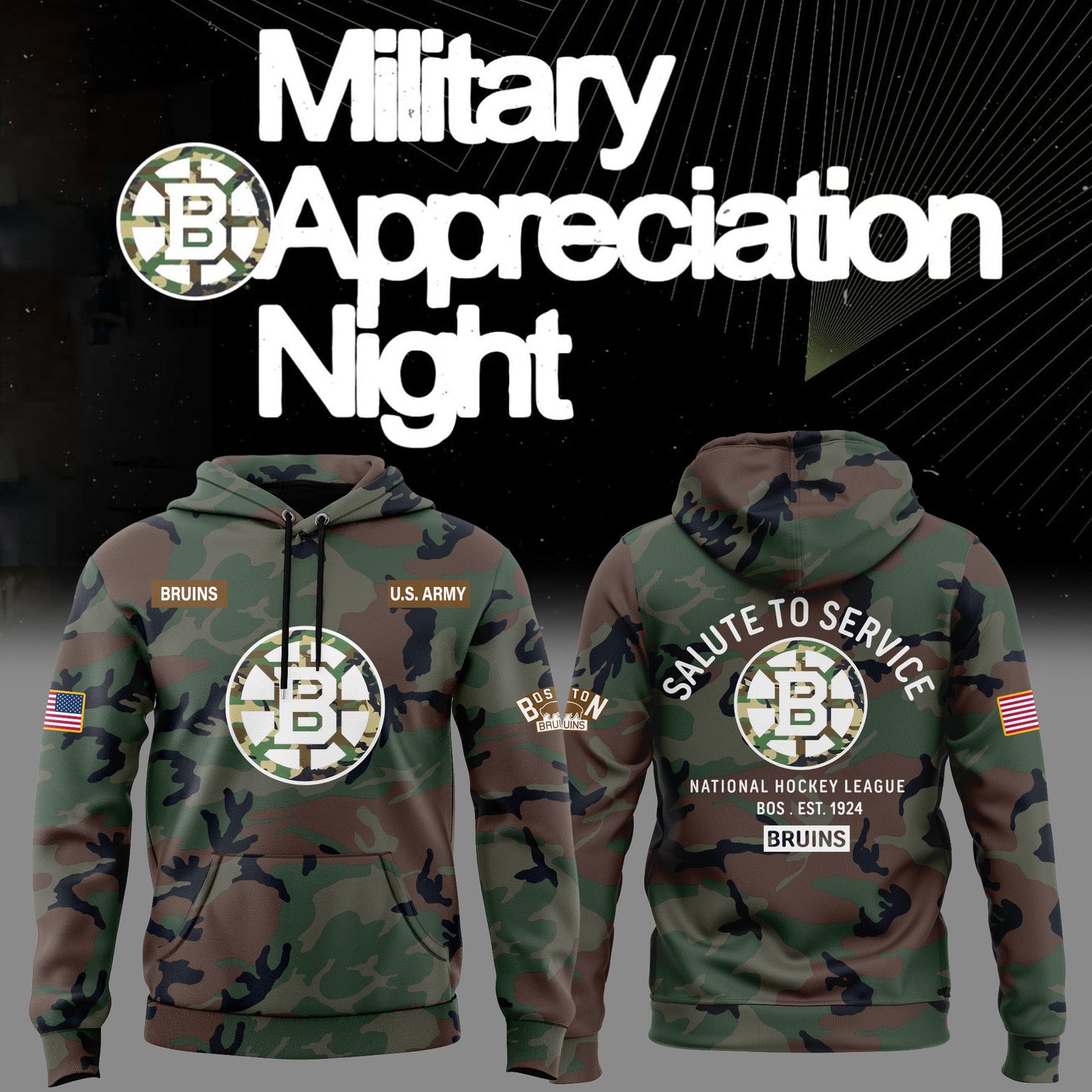 Limited Edition Boston Bruins Military Appreciation Night Hoodie 2025