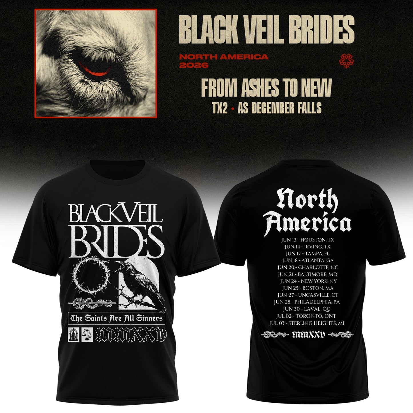 Black Veil Brides “ From Ashes To New Tour (North America 2026) Limited Tshirt