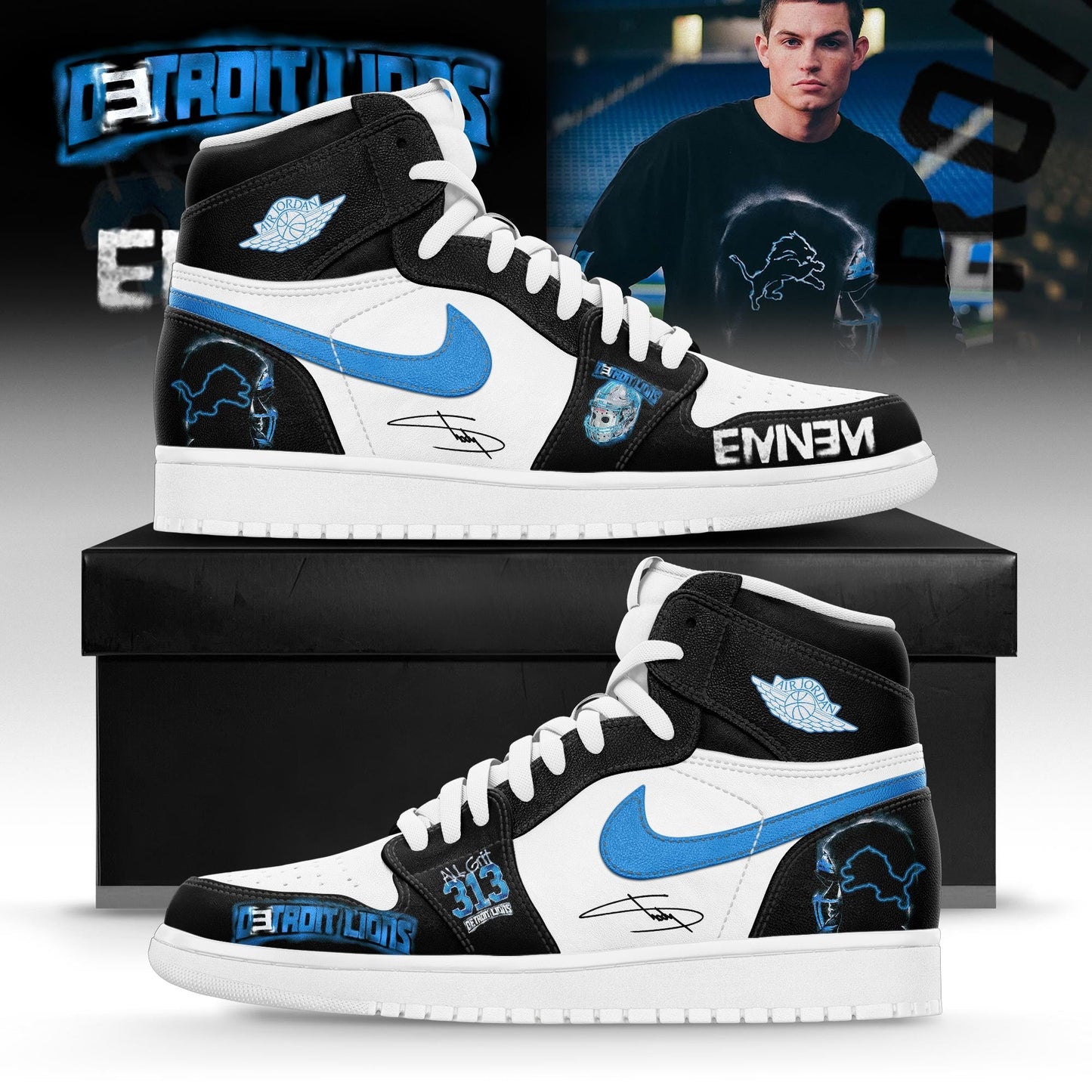 Eminem x Detroit Lions Thanksgiving Halftime Show� Limited Edition Custom AJ1 Sneakers