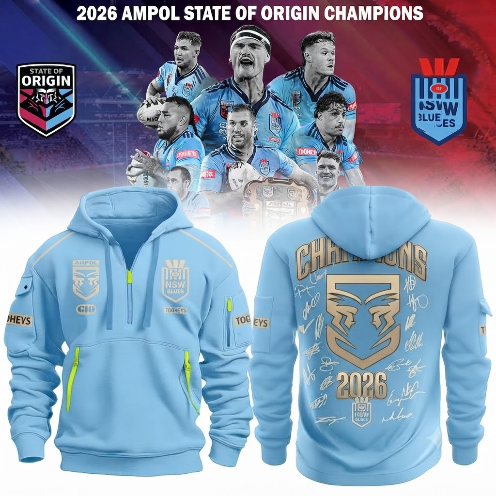 Limited Edition NSW Blues 2026 State Of Origin Champions Half ZipHoodie