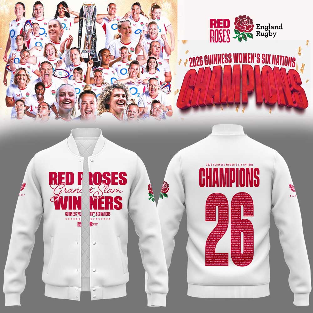 England Red Roses 2026 W6N Grand Slam Winners Graphic Champions Limited Jacket White V2