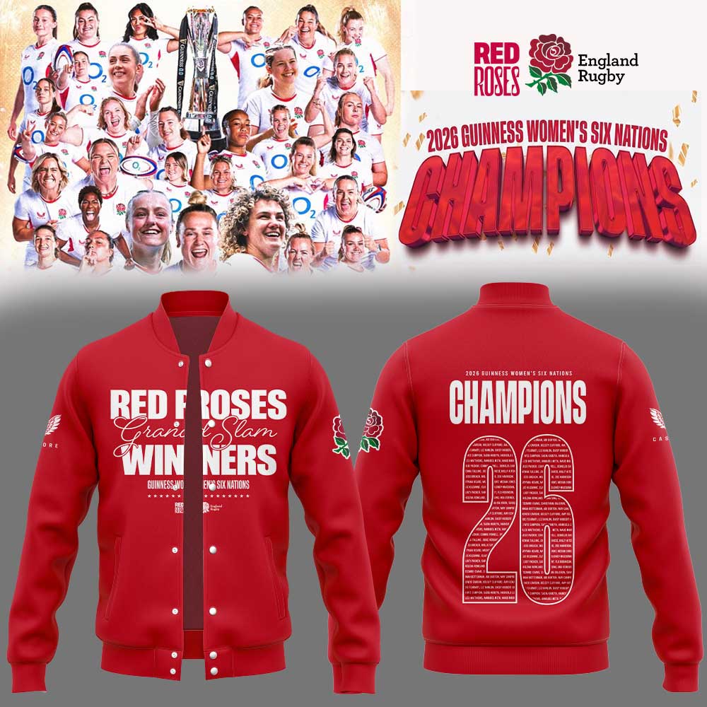 England Red Roses 2026 W6N Grand Slam Winners Graphic Champions Limited Jacket Red V2