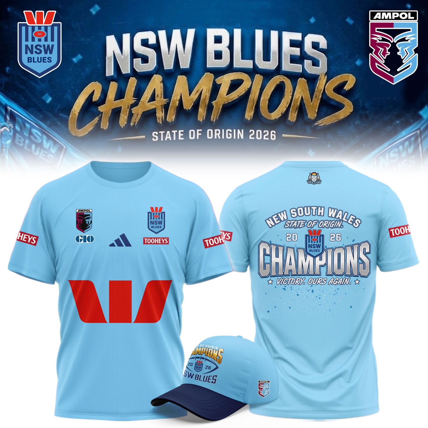 Limited Edition NSW Blues 2026 State Of Origin Champions T-Shirt