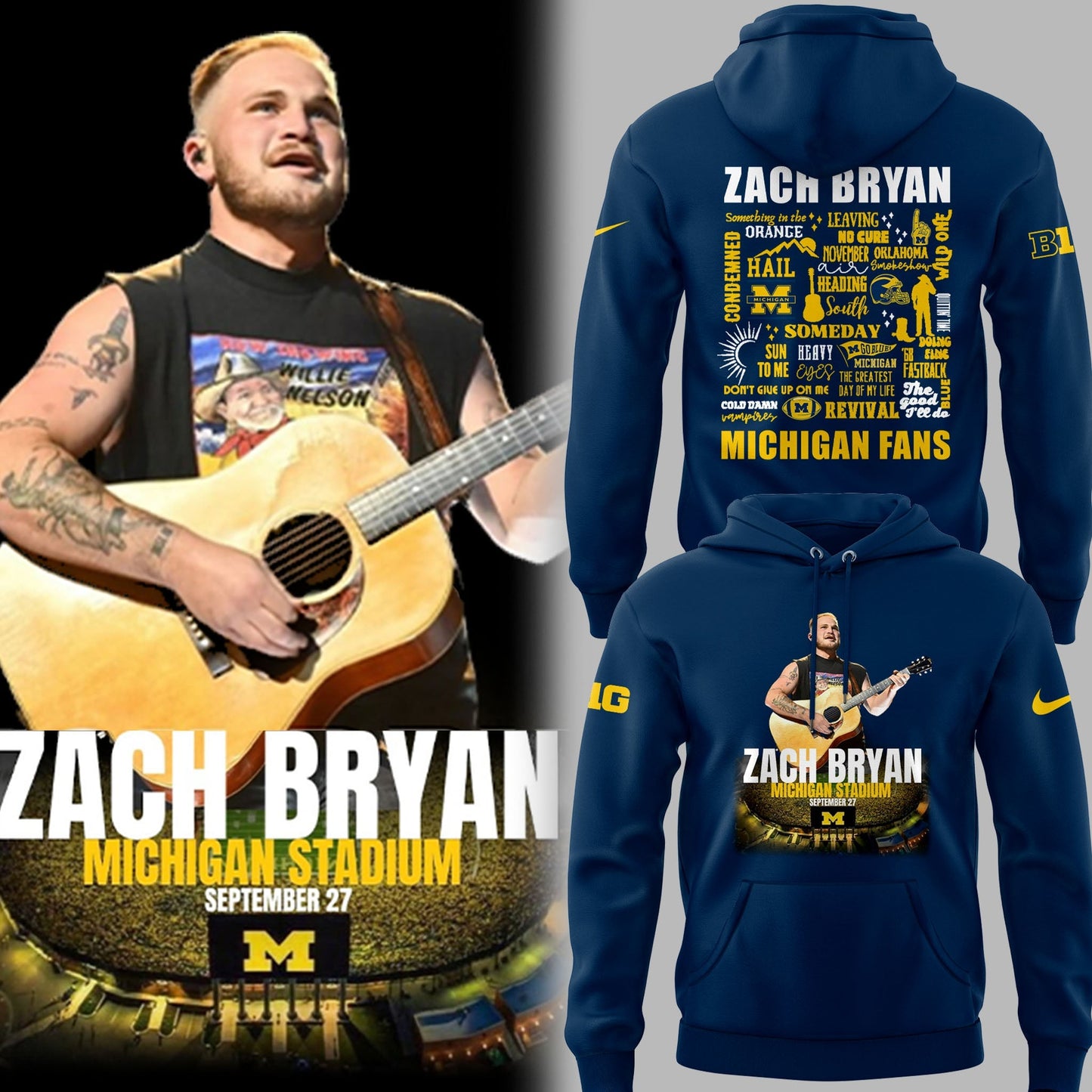 Limited Edition Michigan Fb Zach The Quittin™ Time Tour 2025 Michigan Stadium Hoodie
