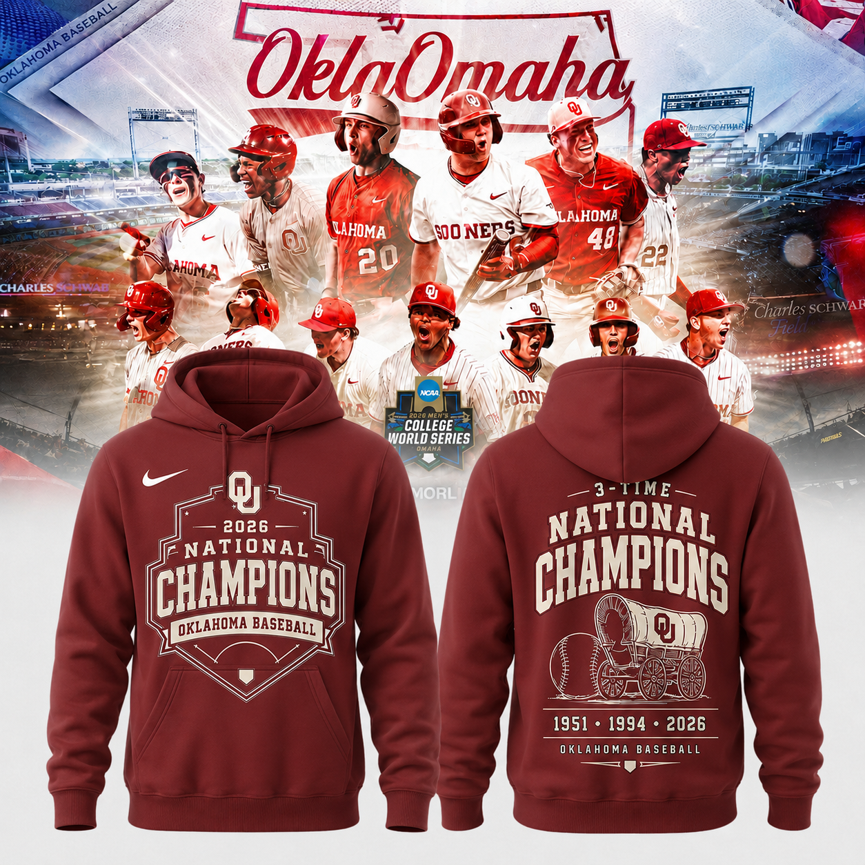 Oklahoma Sooners 2026 NCAA Baseball National Champions Hoodie