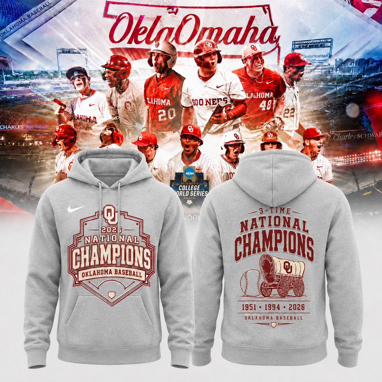 Oklahoma Sooners 2026 NCAA Baseball National Champions Hoodie