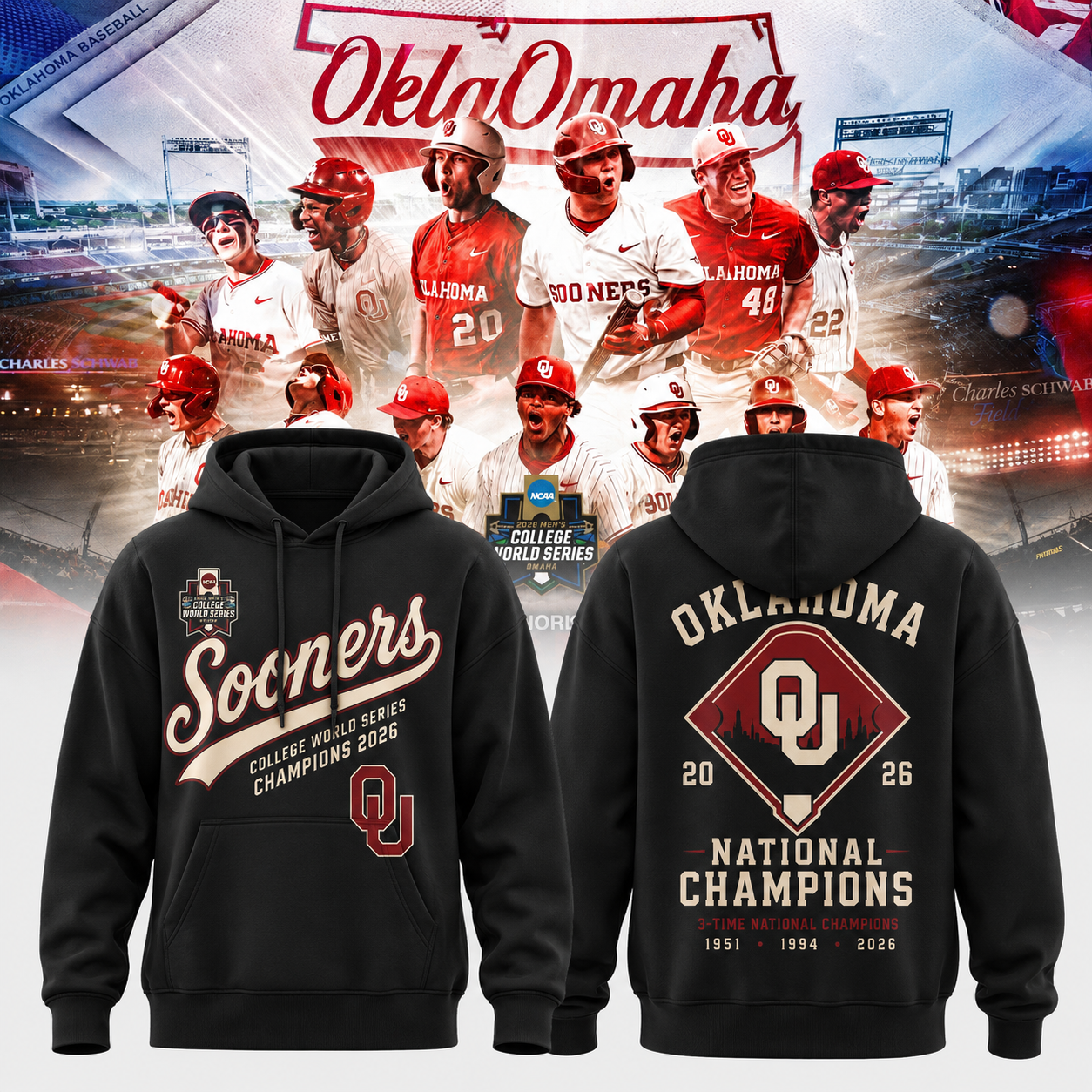 Oklahoma Sooners 2026 NCAA Baseball National Champions Hoodie