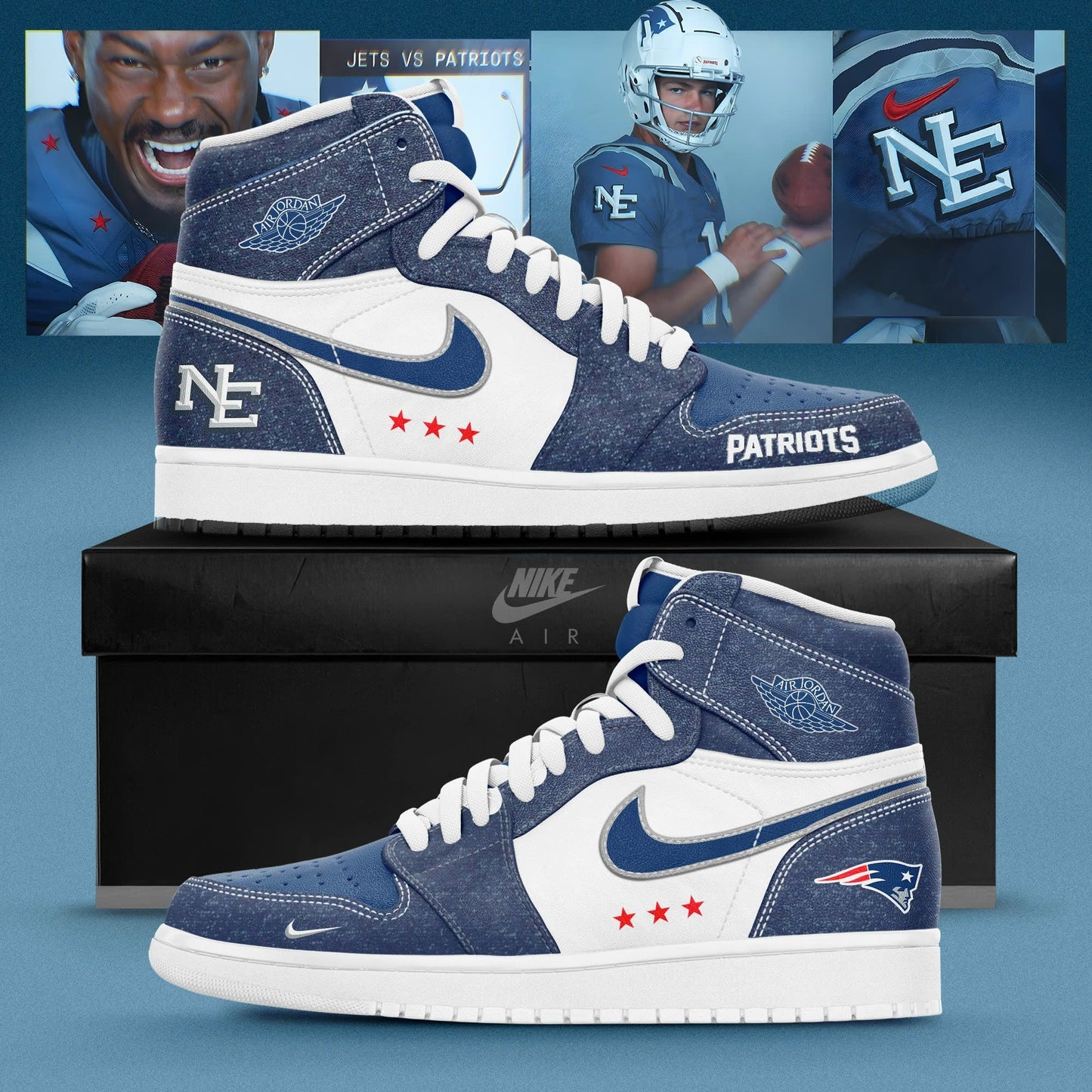 _ New England Patriots 2025 Rivalries Nor™Easter Storm Custom AJ1 Sneaker