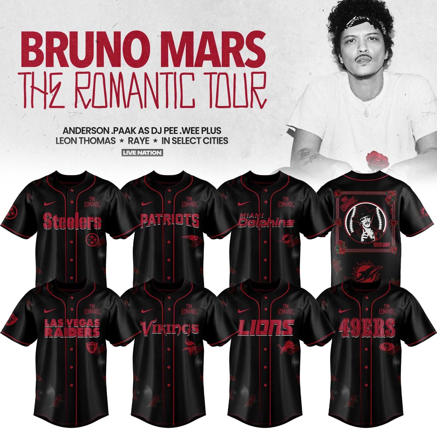 NFL x Bruno Mars “ The Romantic Tour 2026 Jersey Collection