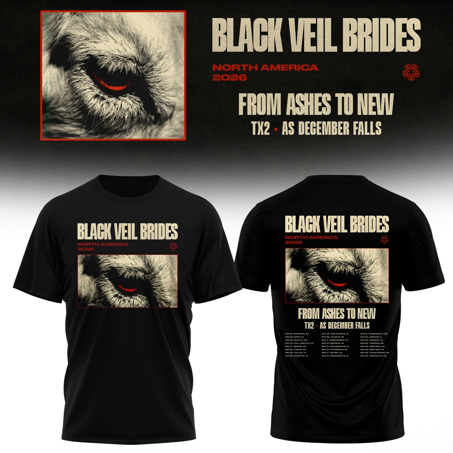 Black Veil Brides “ From Ashes To New Tour (North America 2026) Limited Tshirt