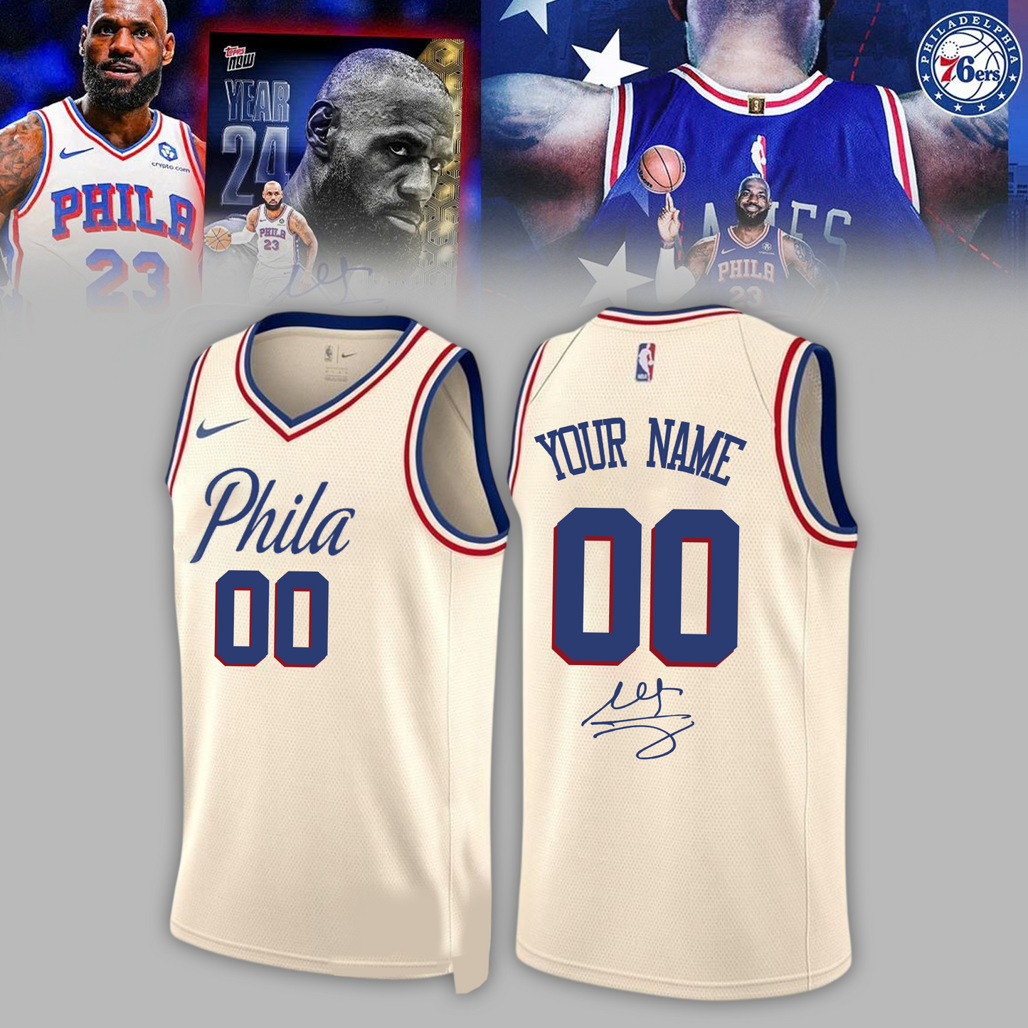 Philadelphia 76ers LeBron James signed Jersey (Custom Name & Number)