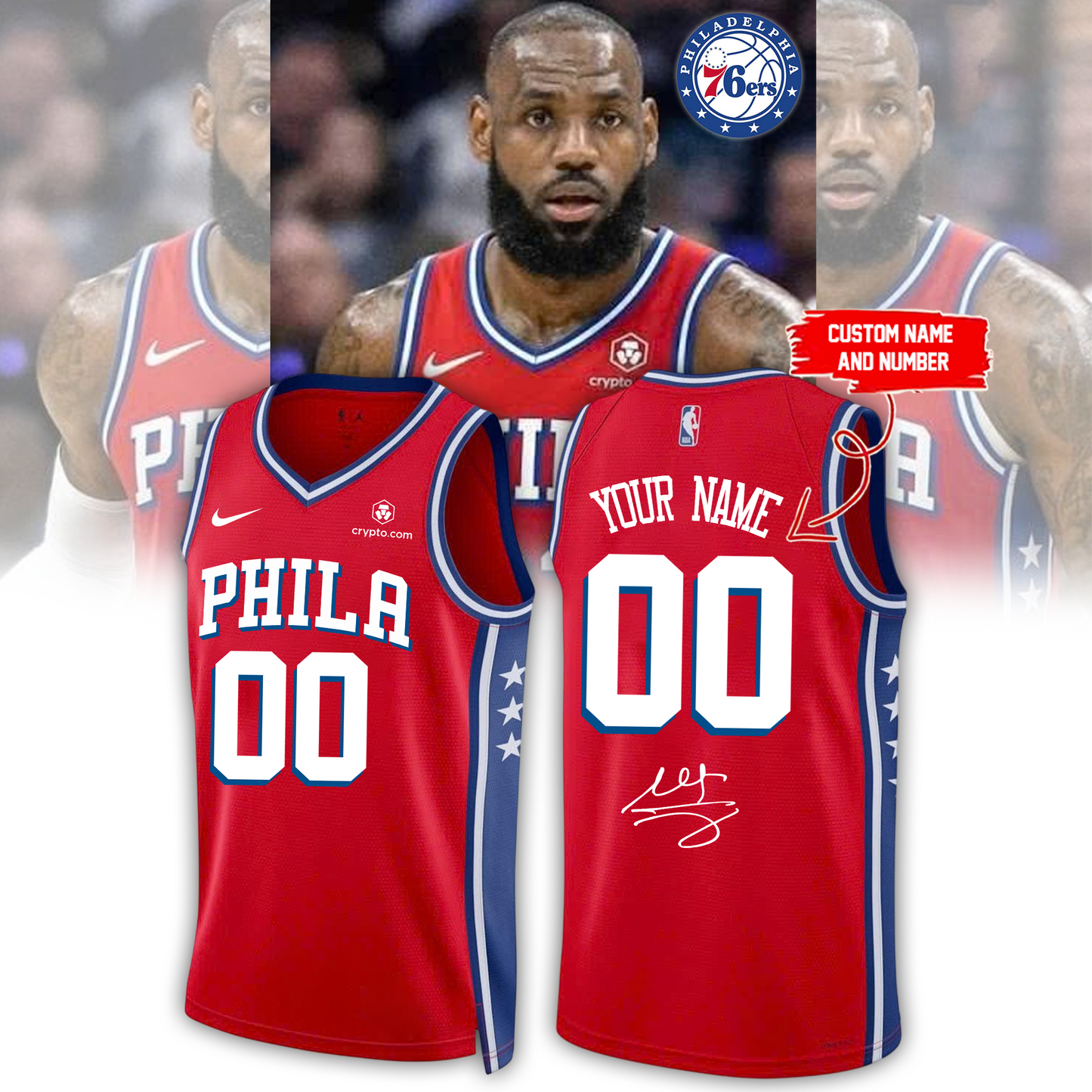 Philadelphia 76ers LeBron James signed Jersey (Custom Name & Number)