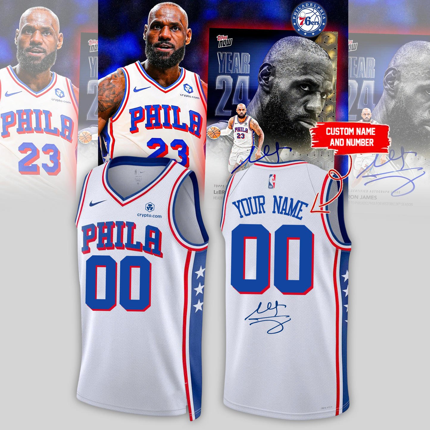 Philadelphia 76ers LeBron James signed Jersey (Custom Name & Number)