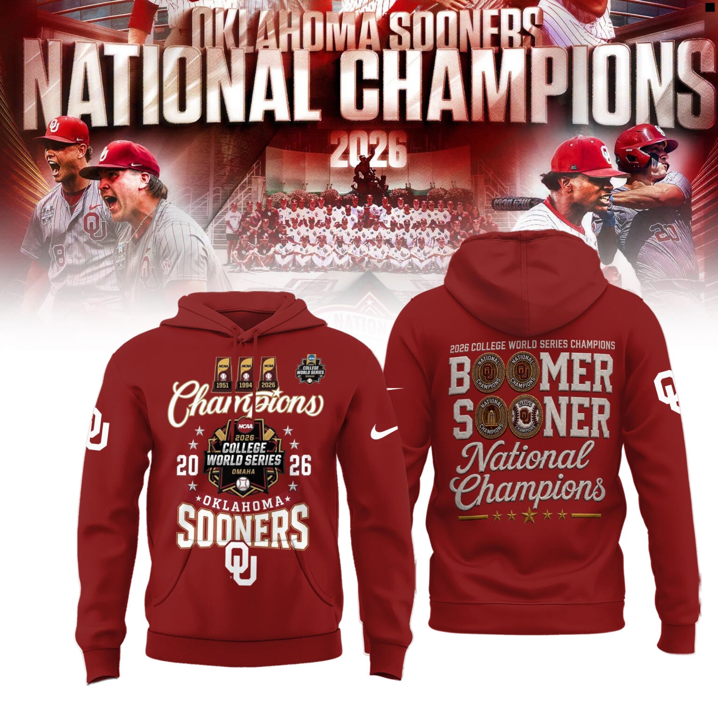Oklahoma Sooners 2026 NCAA Baseball National Champions Hoodie