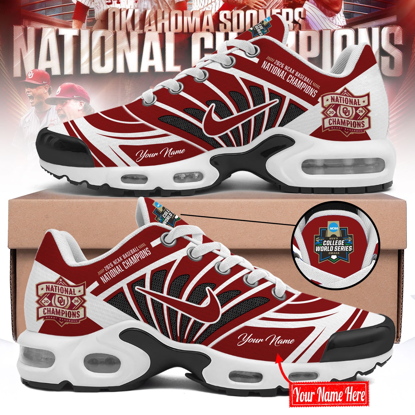 Limited Edition Oklahoma Baseball 2026 National Champions New Shoes