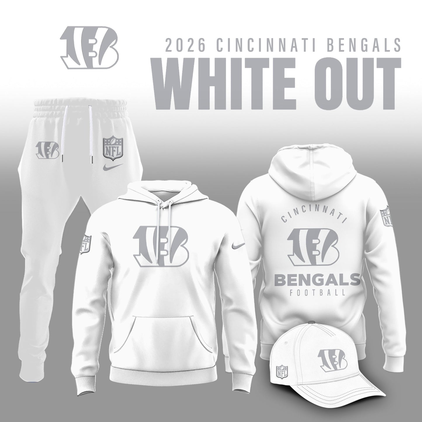 Cincinnati Bengals 2026 White Out Limited Edition Hoodie