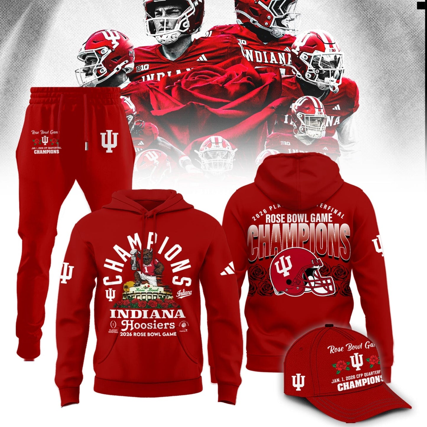 Indiana Hoosiers Rose Bowl Champions Combo Hoodie