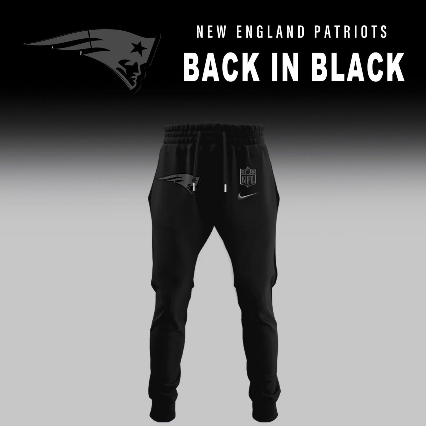 New England Patriots Back In Black Half Zip Hoodie