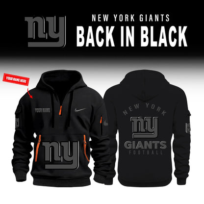 New York Giants Back In Black Half Zip Hoodie