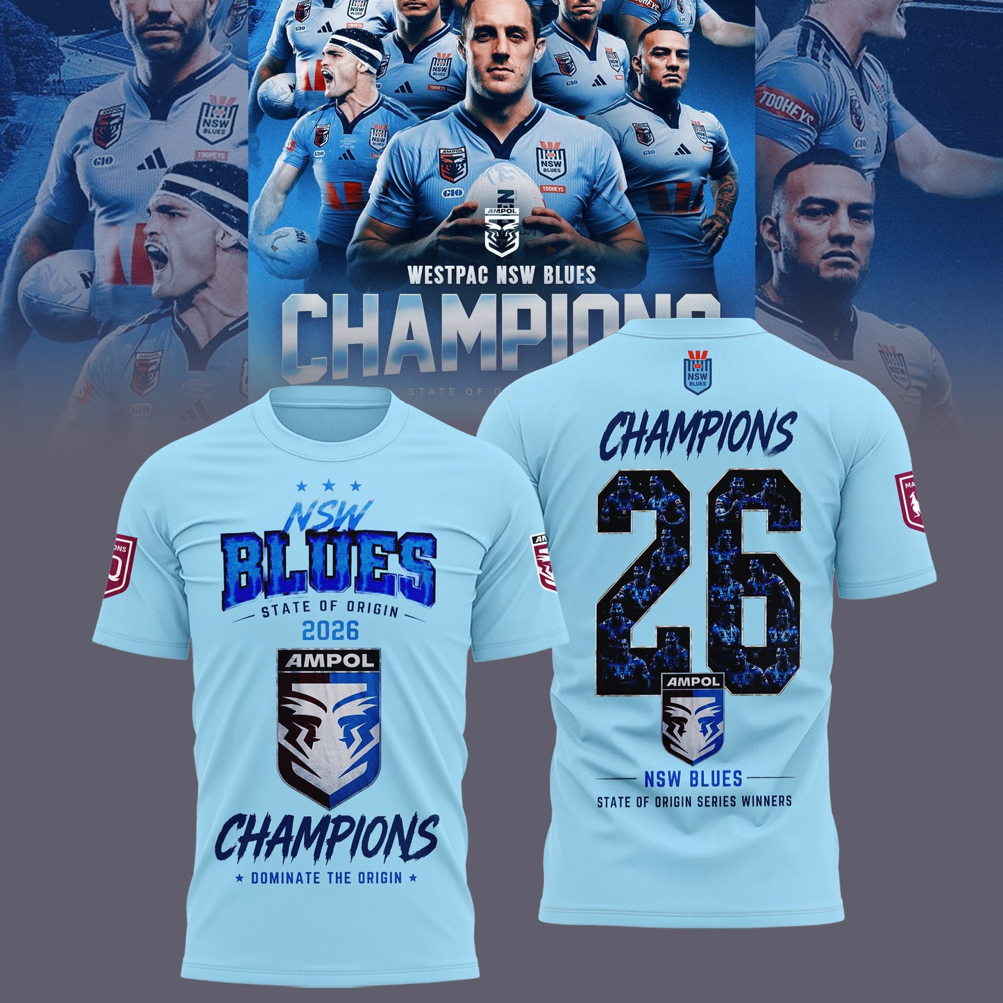 Limited Edition NSW Blues 2026 State Of Origin Champions T-Shirt