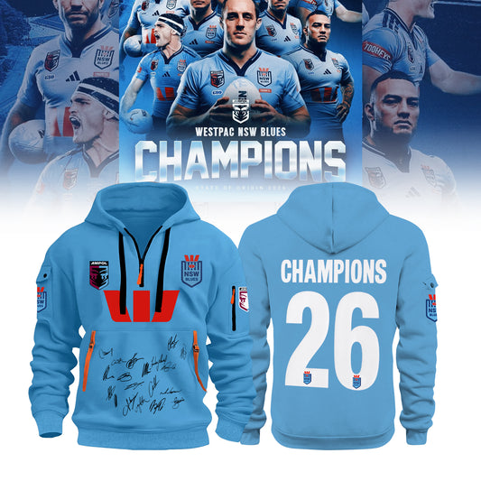 Limited Edition NSW Blues 2026 State Of Origin Champions Half ZipHoodie