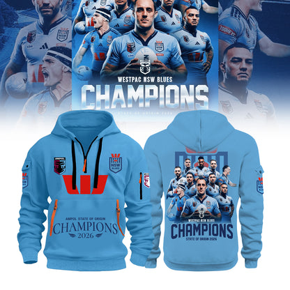 Limited Edition NSW Blues 2026 State Of Origin Champions Half ZipHoodie