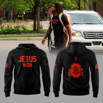 Limited Edition Ohio State Buckeyes Jesus Won White Black Hoodie