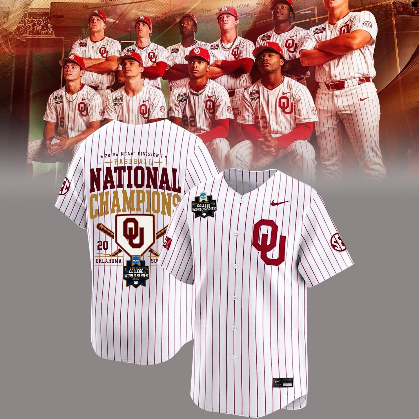 Oklahoma Sooners 2026 NCAA Baseball National Champions Jersey
