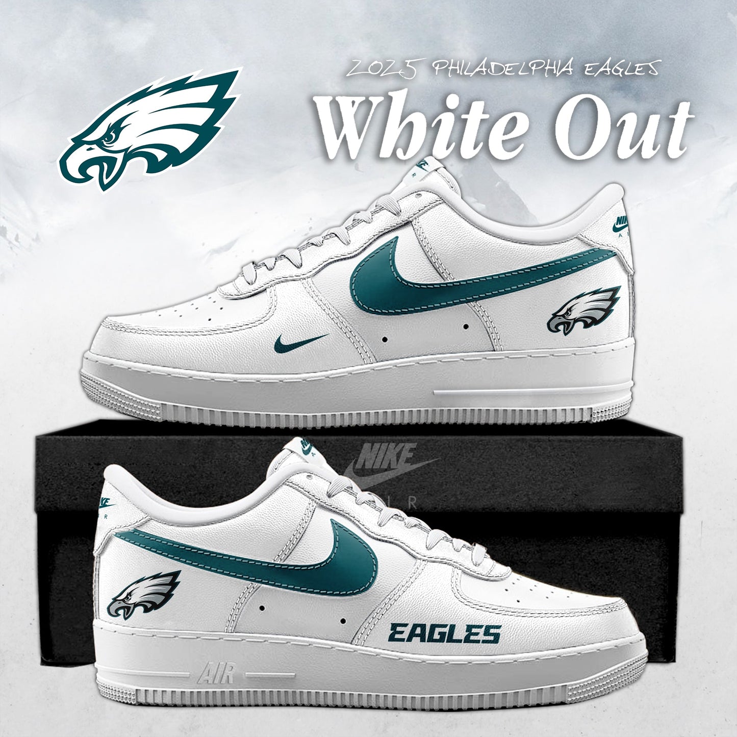 Philadelphia Eagles White Out 2025 Special Edition AF1 Sneakers