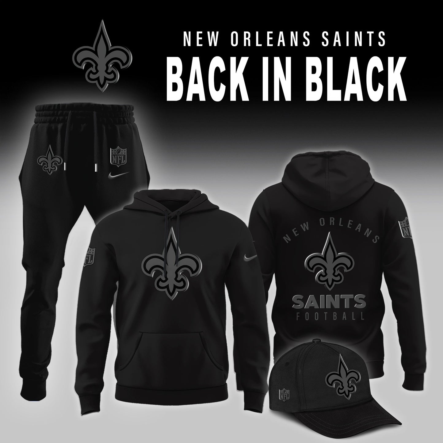 New Orleans Saints 2025 Back In Black Limited Edition Combo Hoodie