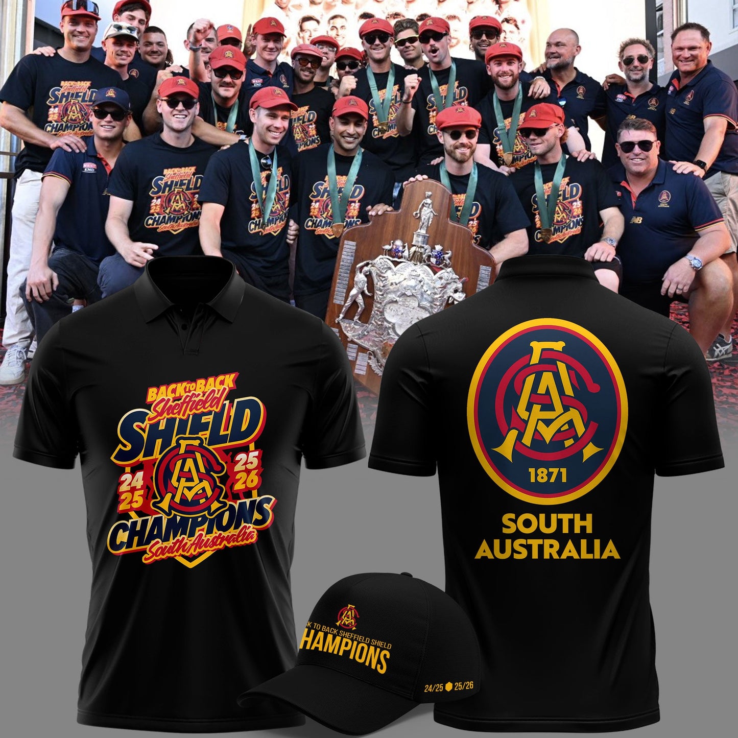 South Australia Special Back to Back Sheffield Shield Cricket Champions Limited Edition Polo