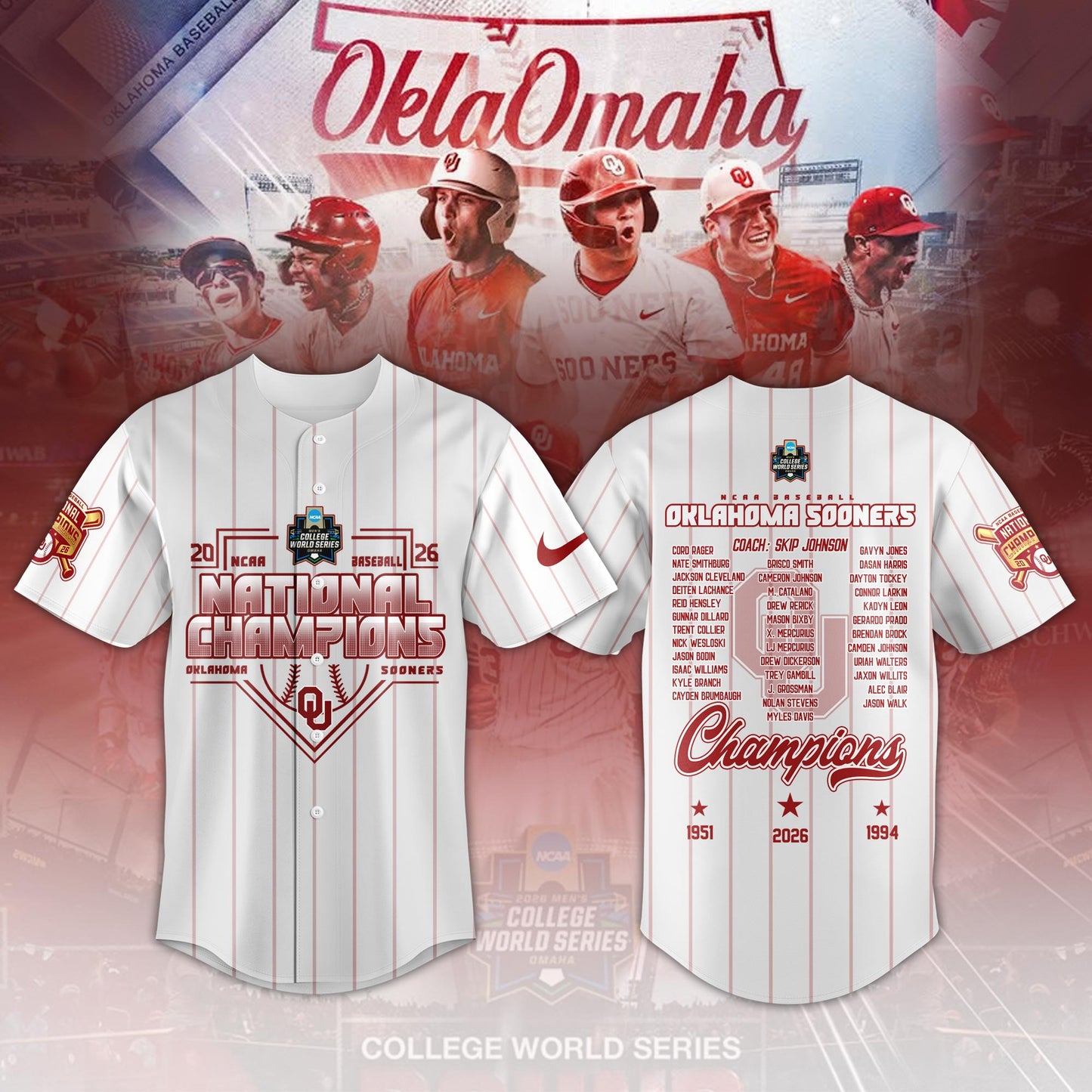 Oklahoma Sooners 2026 NCAA Baseball National Champions Jersey