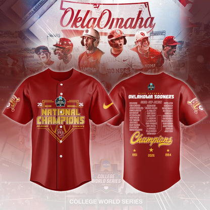 Oklahoma Sooners 2026 NCAA Baseball National Champions Jersey