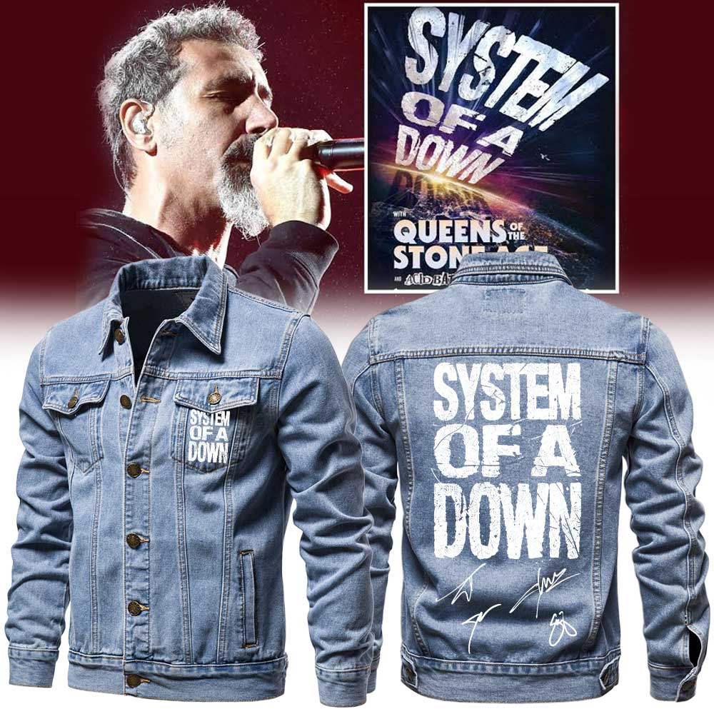System Of A Down Queens of the Stone Age và Acid Bath Denim Jacket Light Blue