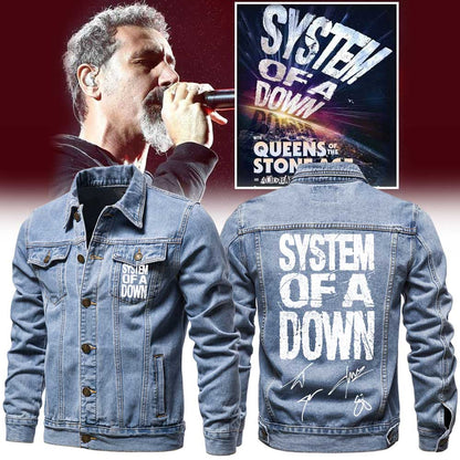 System Of A Down Queens of the Stone Age và Acid Bath Denim Jacket Light Blue
