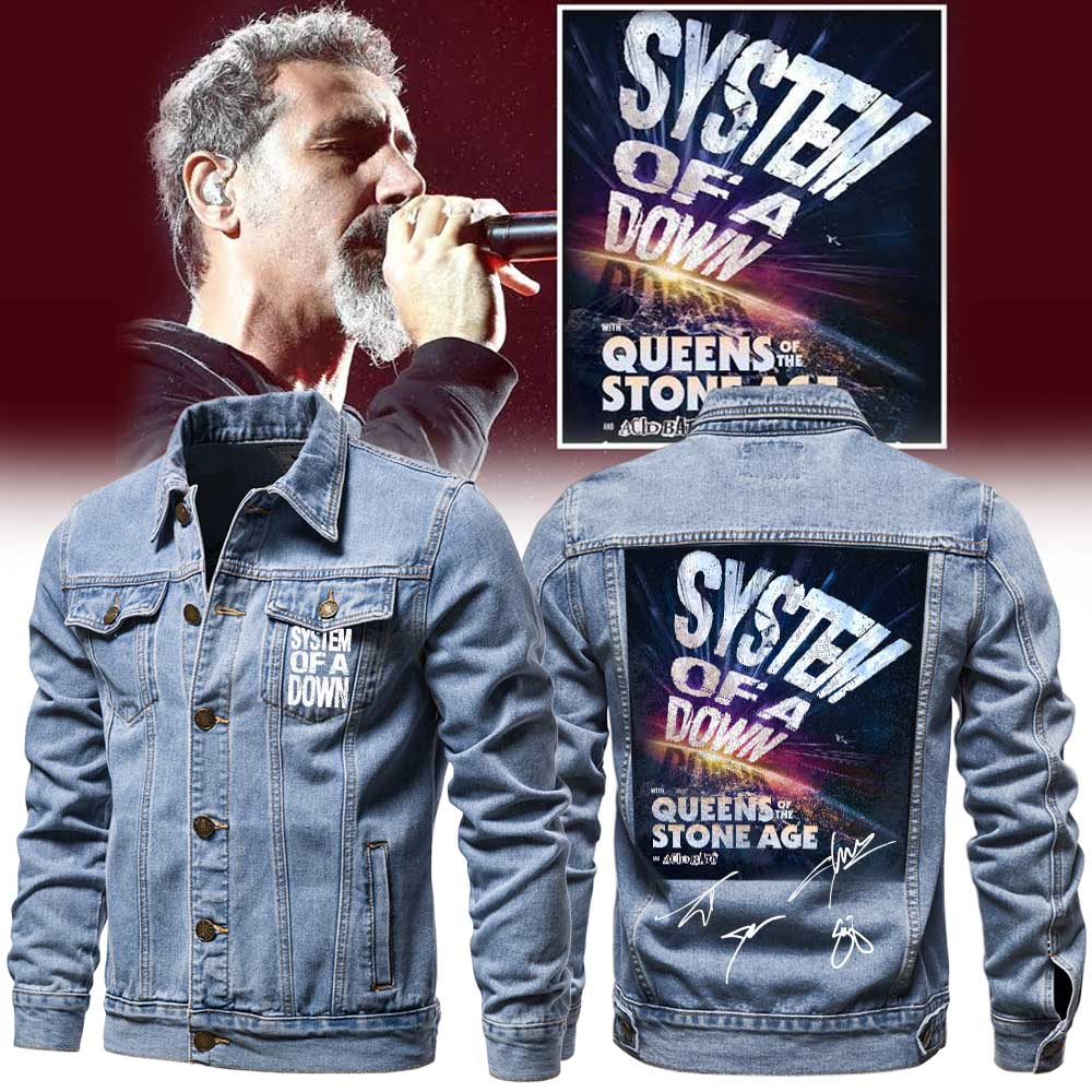 System Of A Down Queens of the Stone Age và Acid Bath Denim Jacket Light Blue