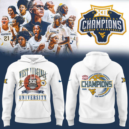 WVU Women™s Basketball 2026 Big 12 Women™s Basketball Tournament Championship White Hoodie
