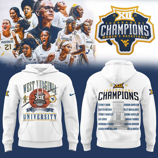 WVU Women™s Basketball 2026 Big 12 Women™s Basketball Tournament Championship White Hoodie