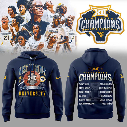 WVU Women™s Basketball 2026 Big 12 Women™s Basketball Tournament Championship Blue Hoodie