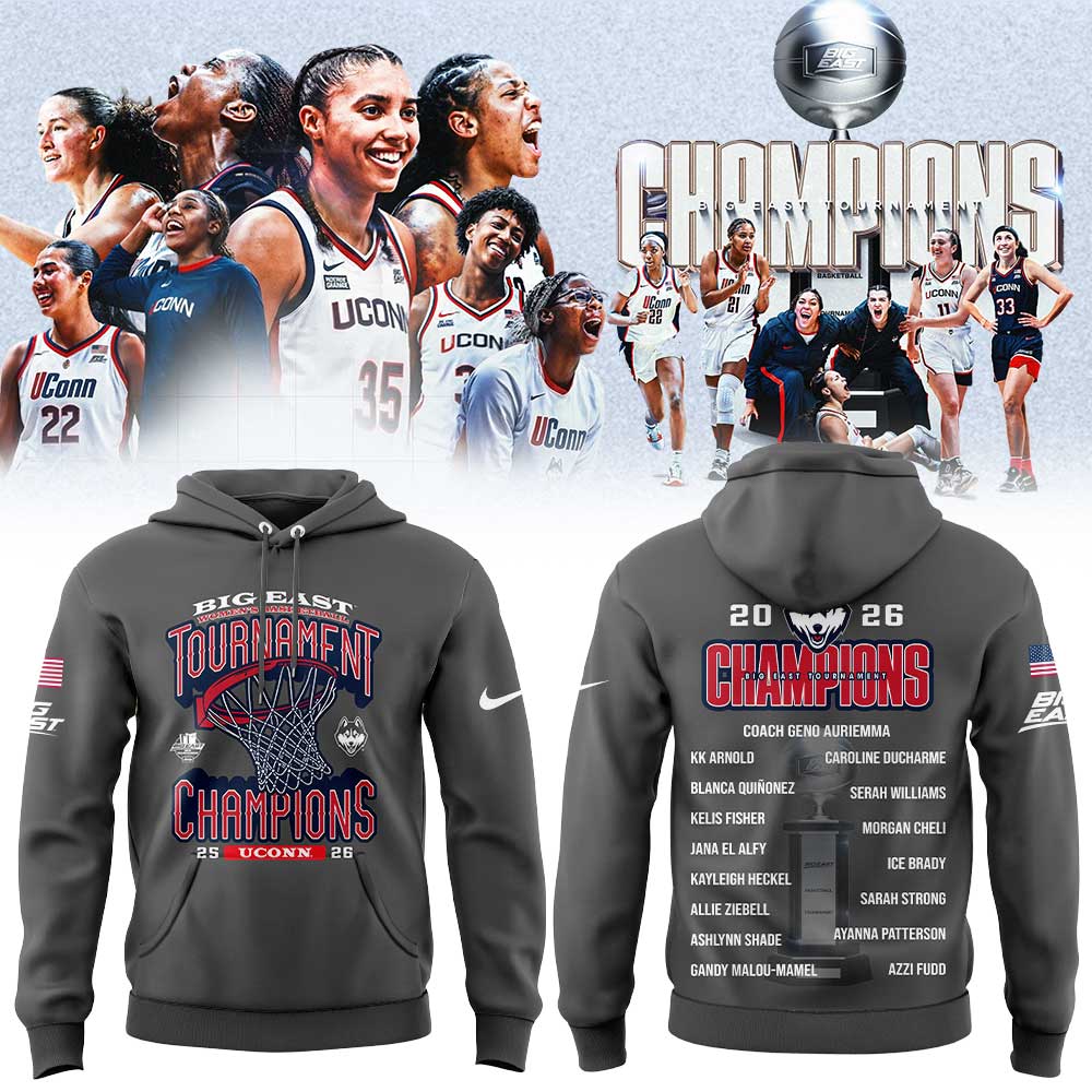 UConn Women™s Basketball 2026 BIG EAST Tournament Champions Gray Hoodie