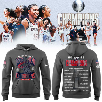 UConn Women™s Basketball 2026 BIG EAST Tournament Champions Gray Hoodie