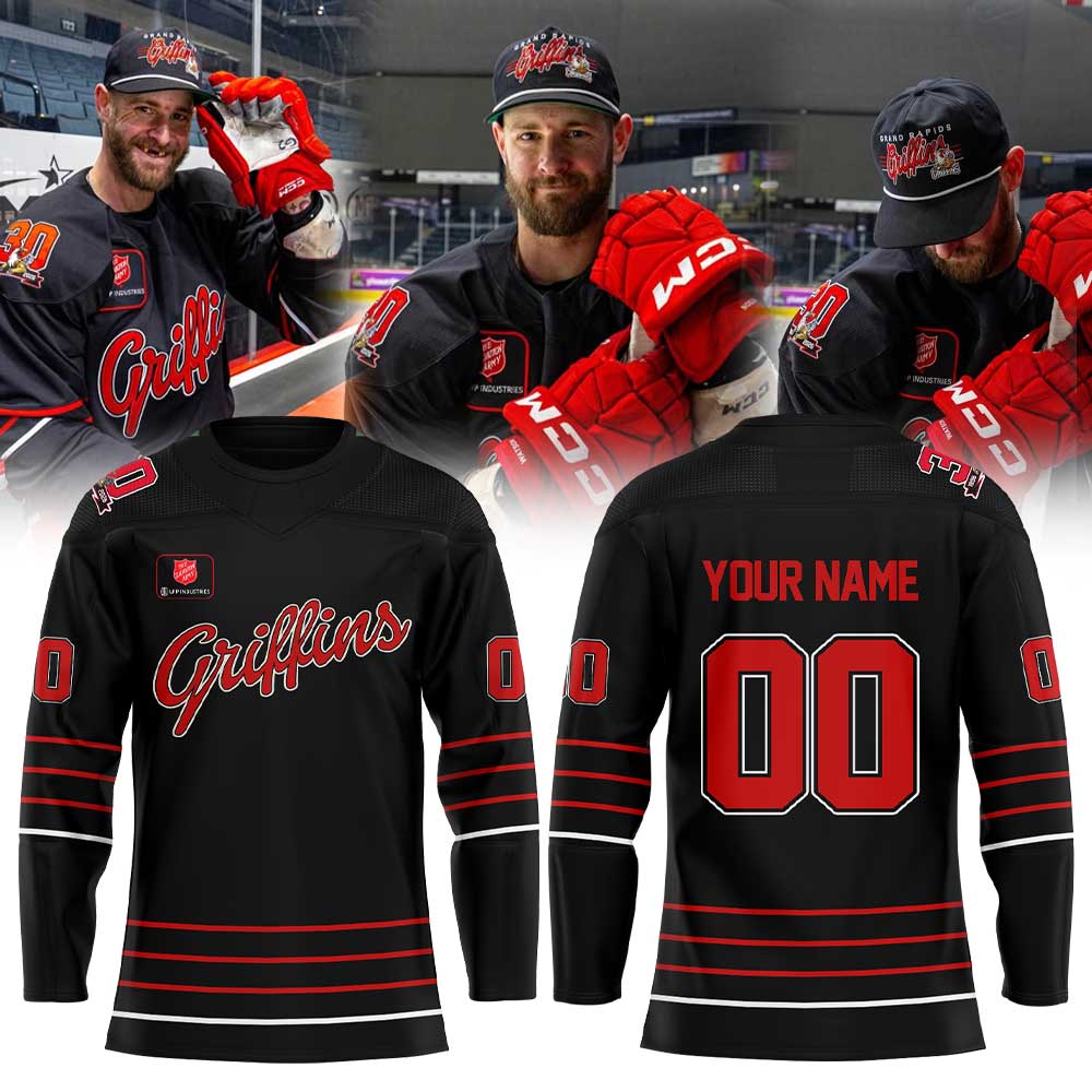 Grand Rapids Griffins Red Kettle Uniform Hockey Jersey Custom Name, Number
