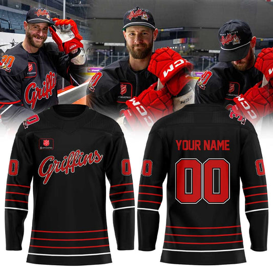 Grand Rapids Griffins Red Kettle Uniform Hockey Jersey Custom Name, Number