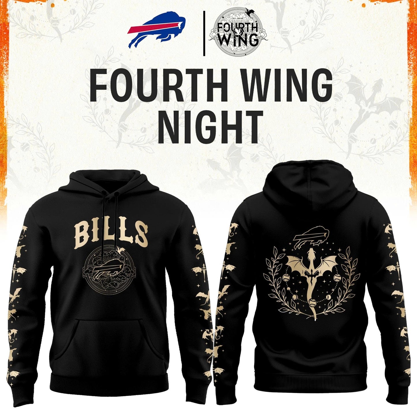 B Bills Fourth Wings Night Black Hoodie